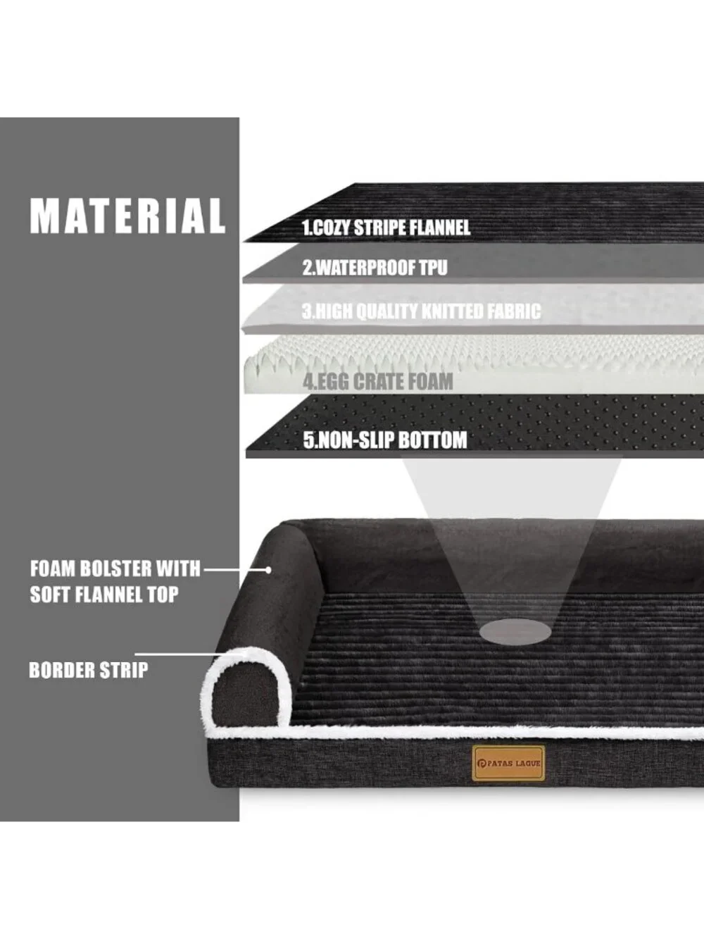 Large Orthopedic Dog Bed 36''x24'' Waterproof Bolster Non-Slip Soft Crate Mat